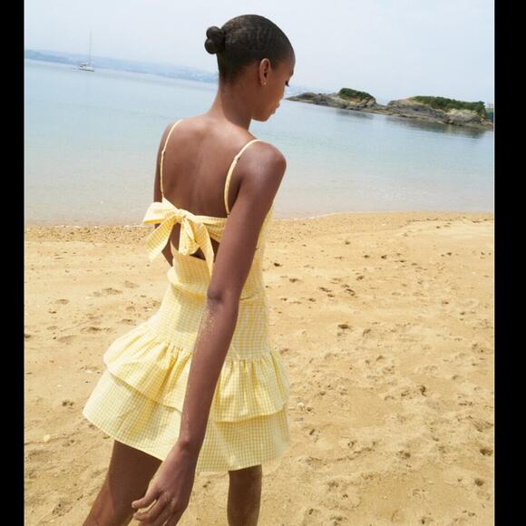 Zara Yellow Gingham Smocked Mini Dress - Picture 11 of 14